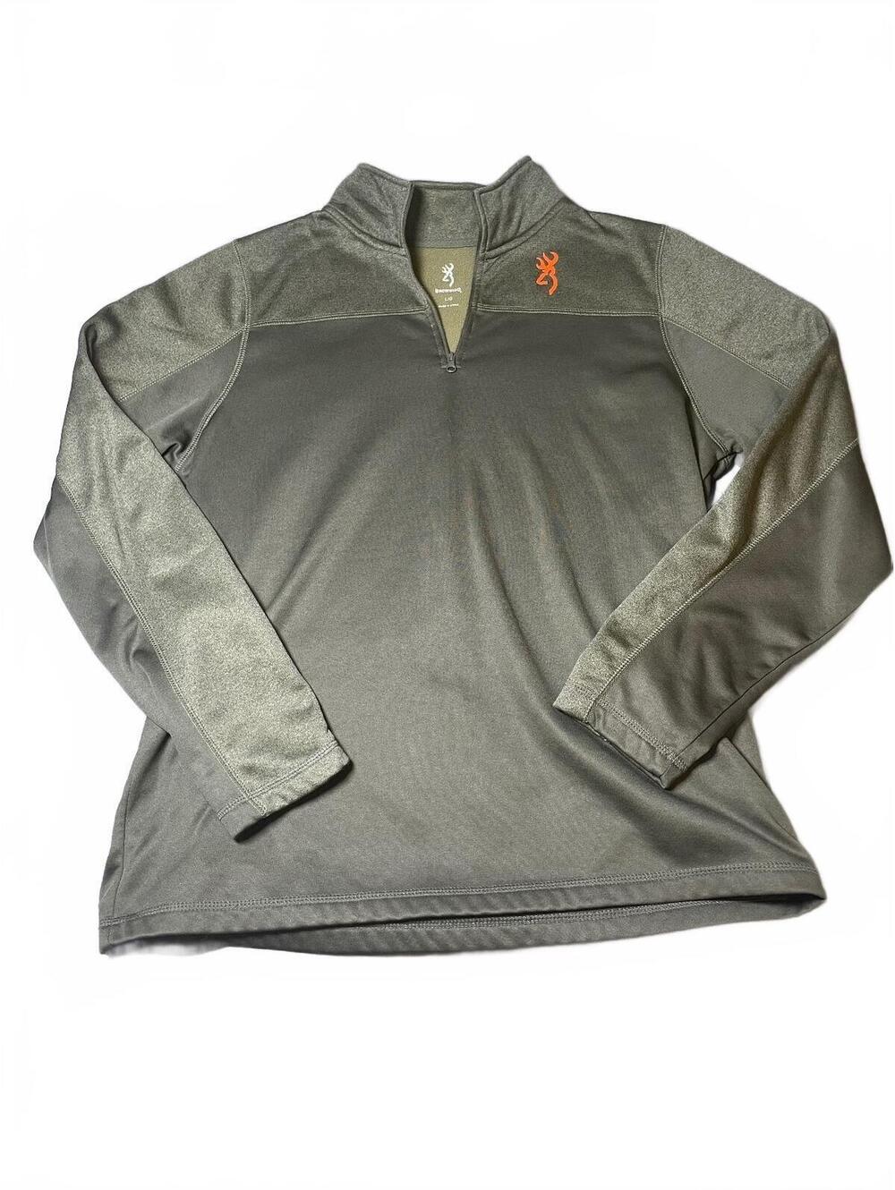 Browning Men’s Khaki Olive Green Fleece Lined Pullover Sweater Large EUC-127